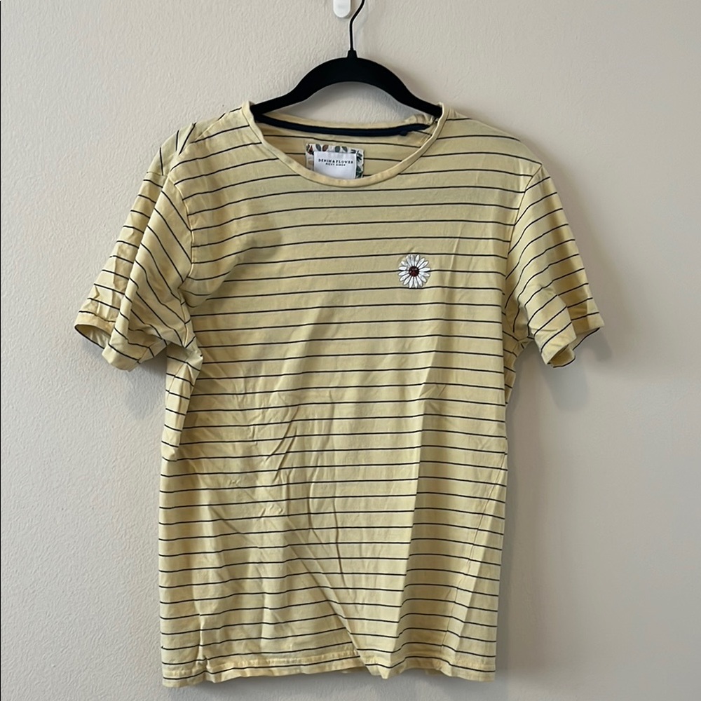 Striped Yellow T-Shirt with Daisy Patch